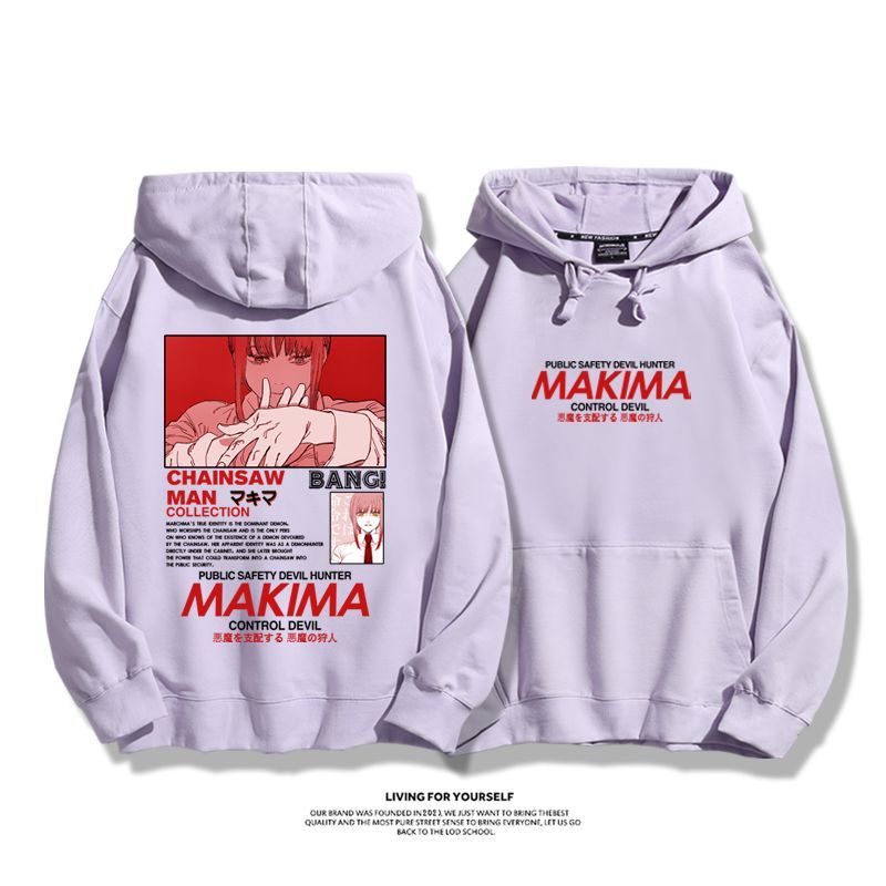 鏈鋸人瑪奇瑪聯名衛衣2023秋冬新款親子情侶裝薄絨款連帽衛衣