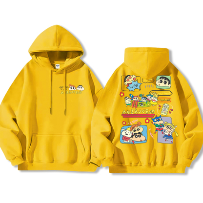 蠟筆小新聯名衛衣2024秋冬新款親子情侶裝薄絨款連帽衛衣