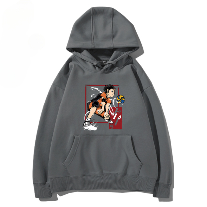 排球少年聯名衛衣2024秋冬新款親子情侶裝薄絨款連帽衛衣