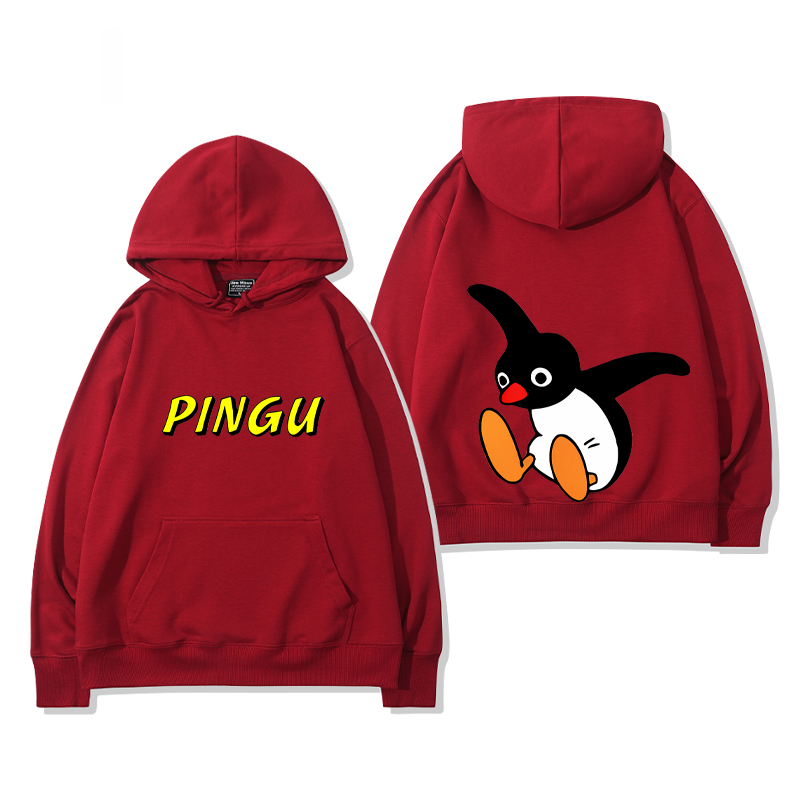 企鵝家族PINGU 聯名衛衣2024秋冬新款親子情侶裝薄絨款連帽衛衣