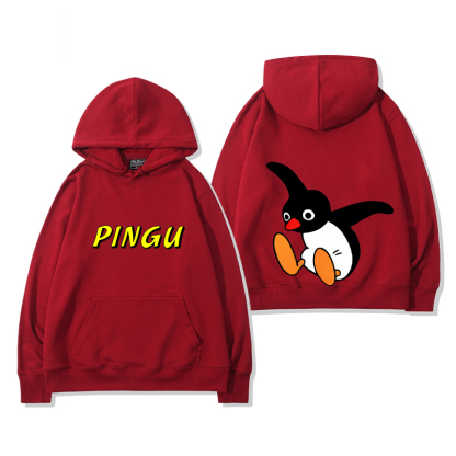企鵝家族PINGU 聯名衛衣2024秋冬新款親子情侶裝薄絨款連帽衛衣