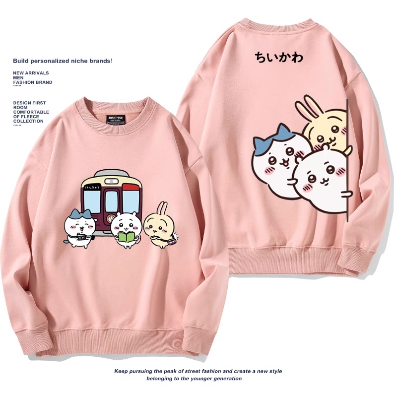 Chiikawa聯名衛衣2024秋冬新款親子情侶裝薄絨款連帽衛衣