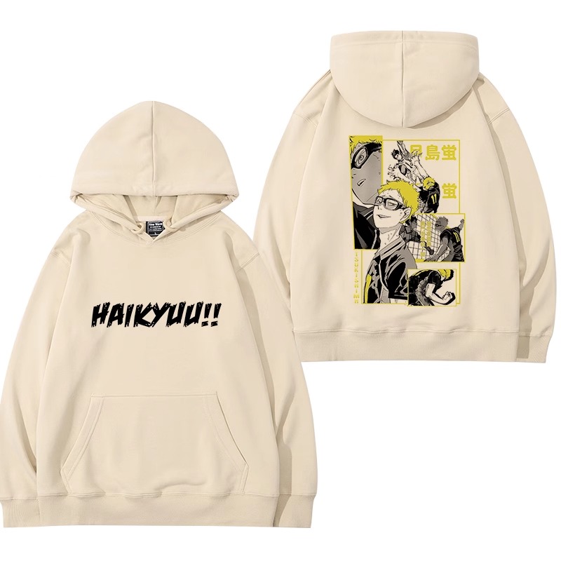 排球少年聯名衛衣2024秋冬新款親子情侶裝薄絨款連帽衛衣