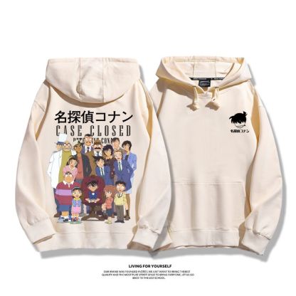 名偵探柯南聯名衛衣2024秋冬新款親子情侶裝薄絨款連帽衛衣