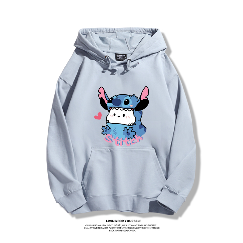 史迪仔聯名三麗鷗2023秋冬新款親子情侶裝薄絨款連帽衛衣