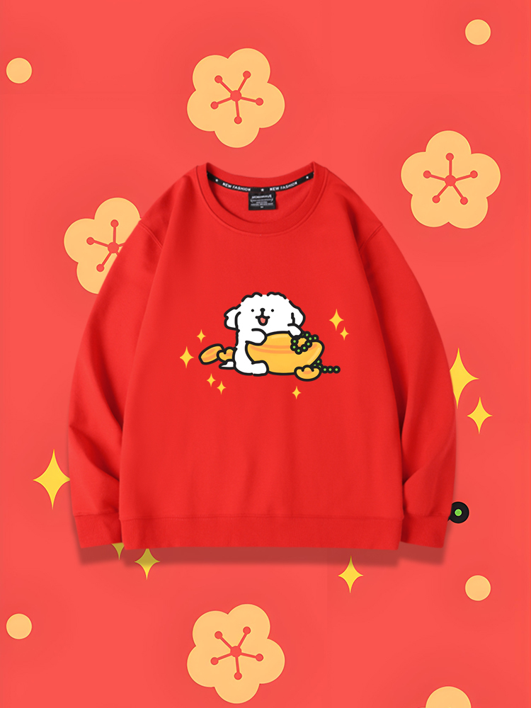 線條小狗2023親子情侶裝 圓領長袖