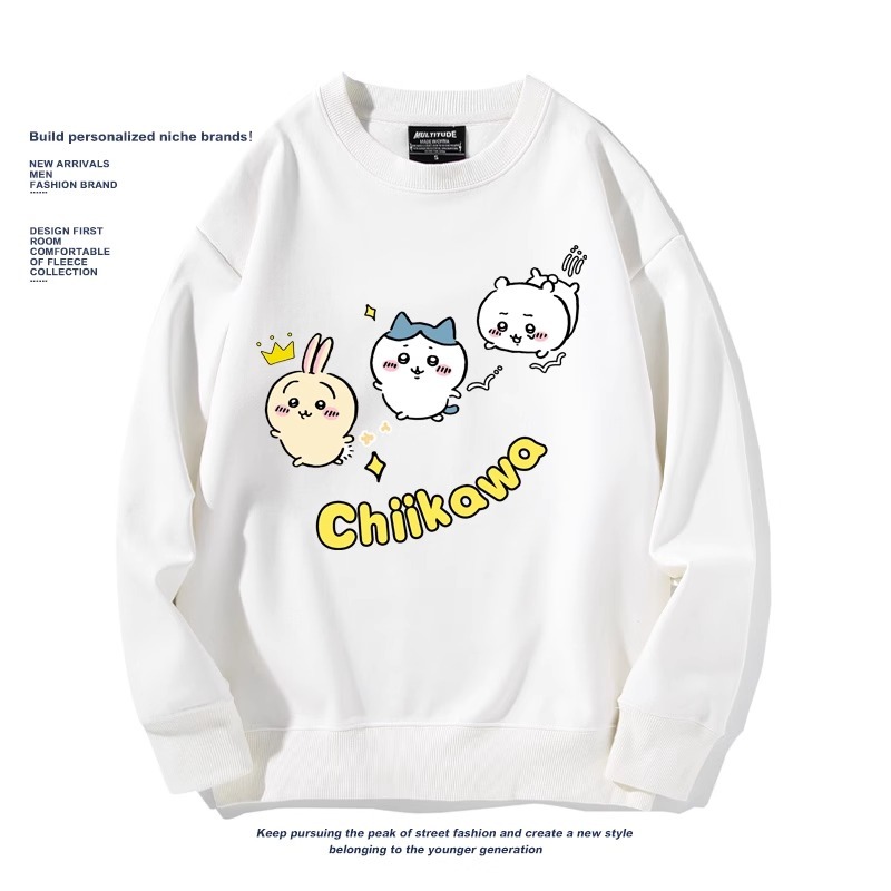 Chiikawa聯名衛衣2024秋冬新款親子情侶裝薄絨款連帽衛衣