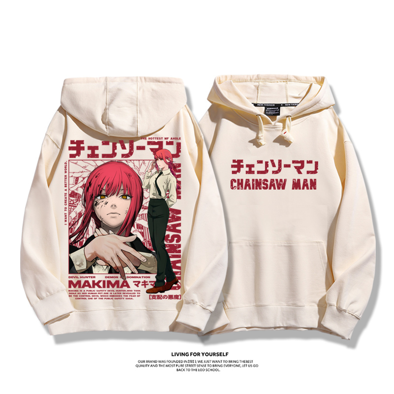 日系潮牌鏈鋸人聯名衛衣2024秋冬新款親子情侶裝薄絨款連帽衛衣