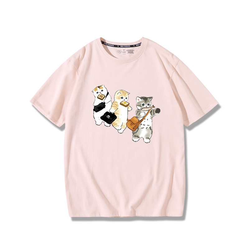擠地鐵貓咪2024親子情侶男女同款 純棉T恤