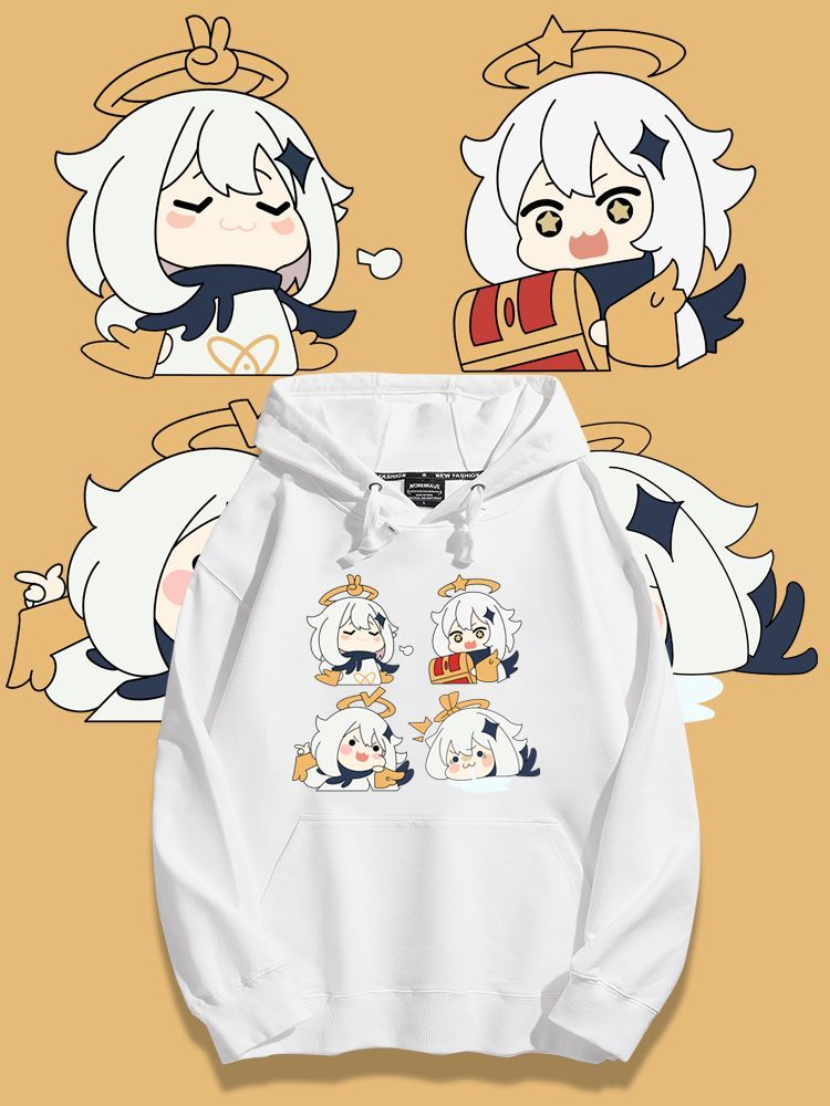 原神派蒙聯名衛衣2024秋冬新款親子情侶裝薄絨款連帽衛衣