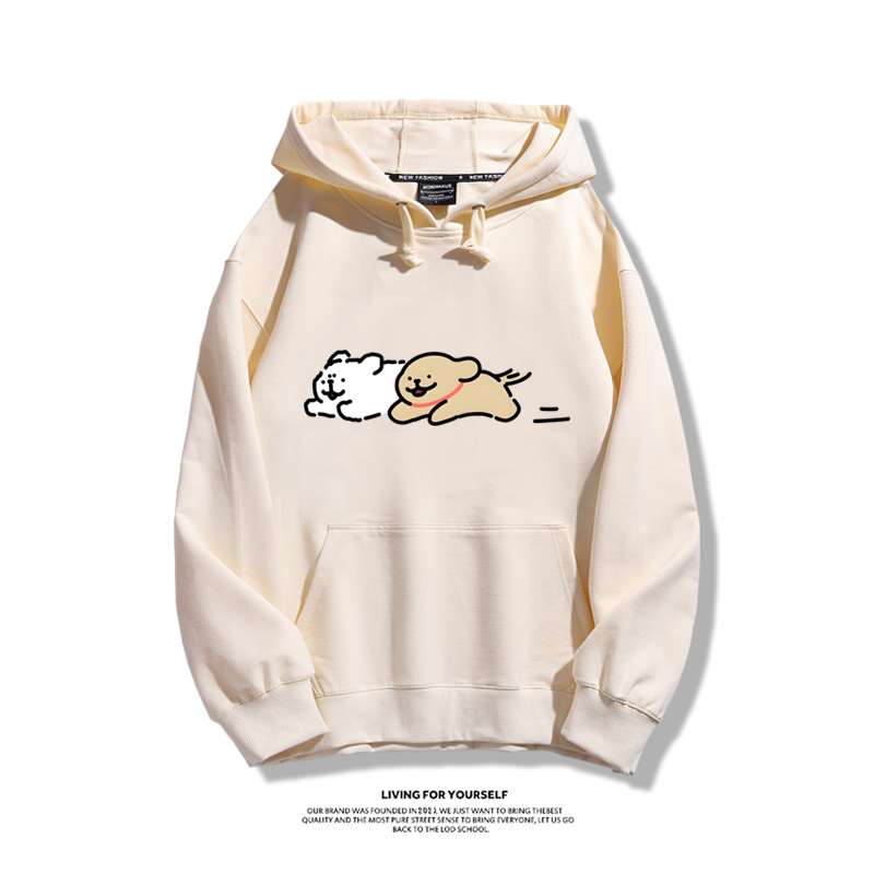 線條小狗聯名衛衣2023秋冬新款親子情侶裝薄絨款連帽衛衣