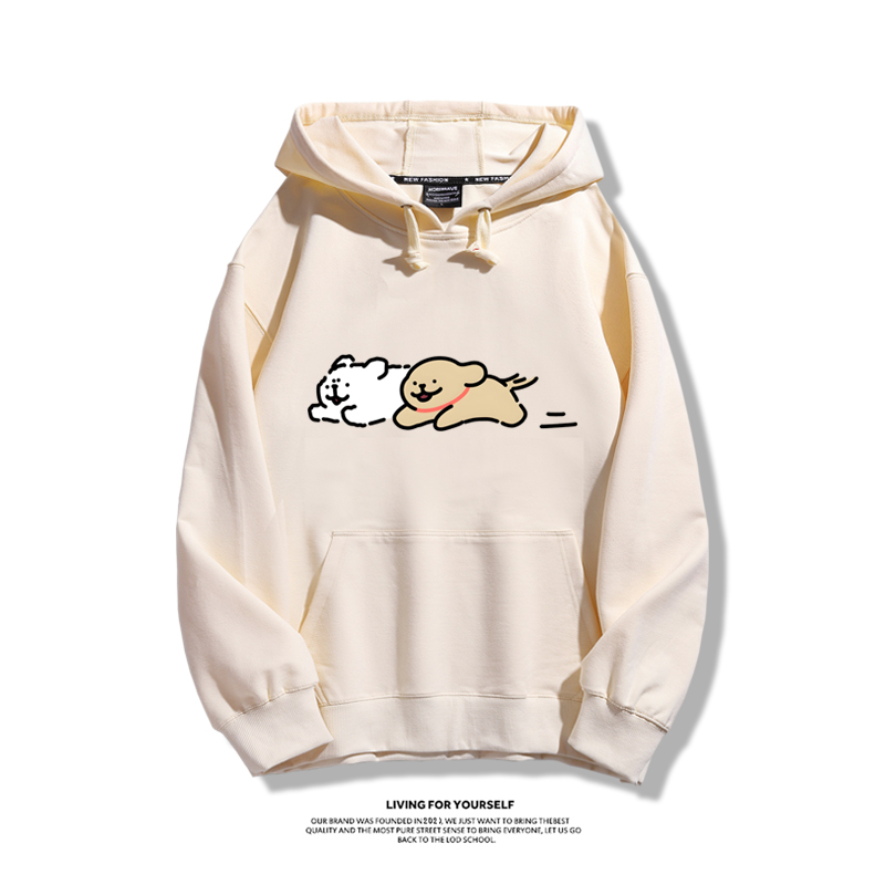 線條小狗聯名衛衣2023秋冬新款親子情侶裝薄絨款連帽衛衣