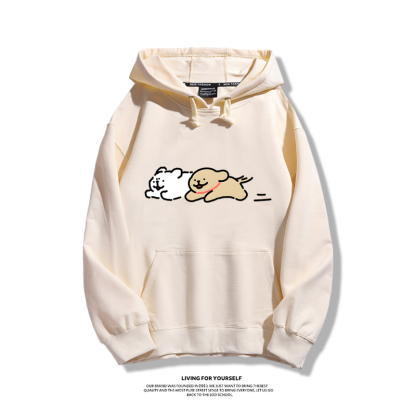 線條小狗聯名衛衣2023秋冬新款親子情侶裝薄絨款連帽衛衣