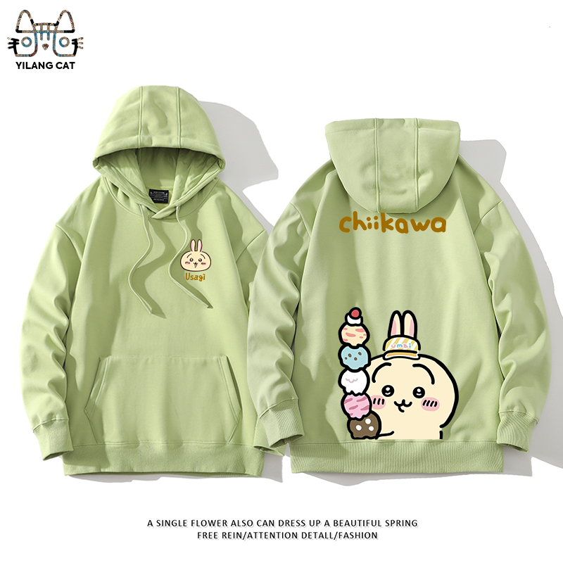 Chiikawa聯名衛衣2024秋冬新款親子情侶裝薄絨款連帽衛衣