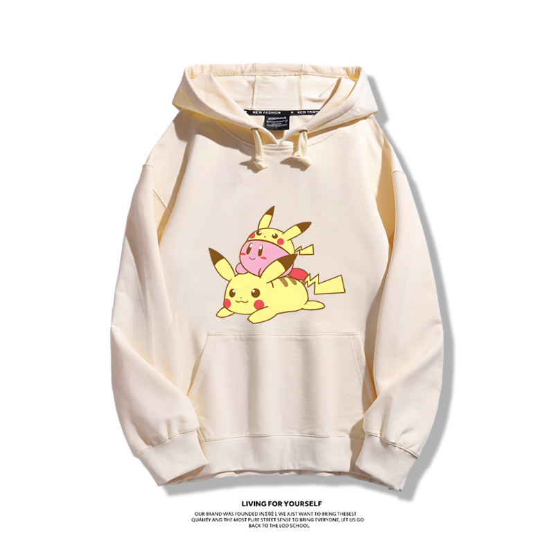 星之卡比聯名精靈寶可夢2024秋冬新款親子情侶裝薄絨款連帽衛衣