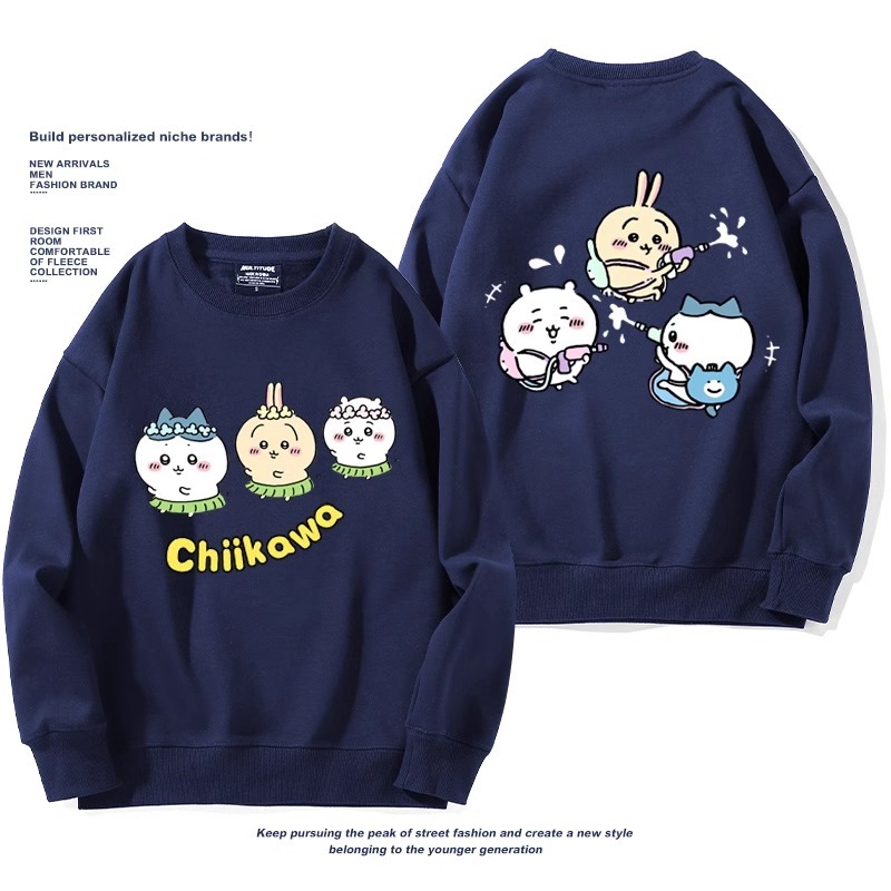 Chiikawa聯名衛衣2024秋冬新款親子情侶裝薄絨款連帽衛衣