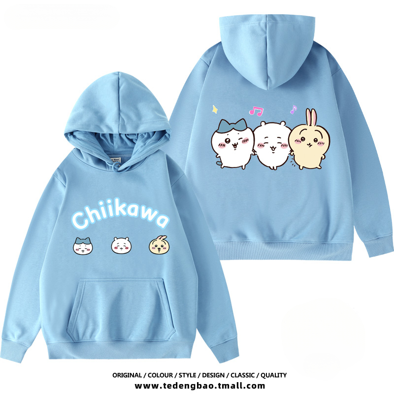 chiikawa 聯名衛衣2024秋冬新款親子情侶裝薄絨款連帽衛衣