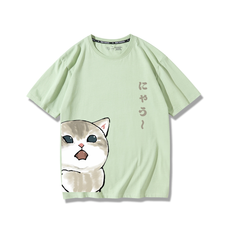 可愛貓咪探頭2024親子情侶男女同款 純棉T恤