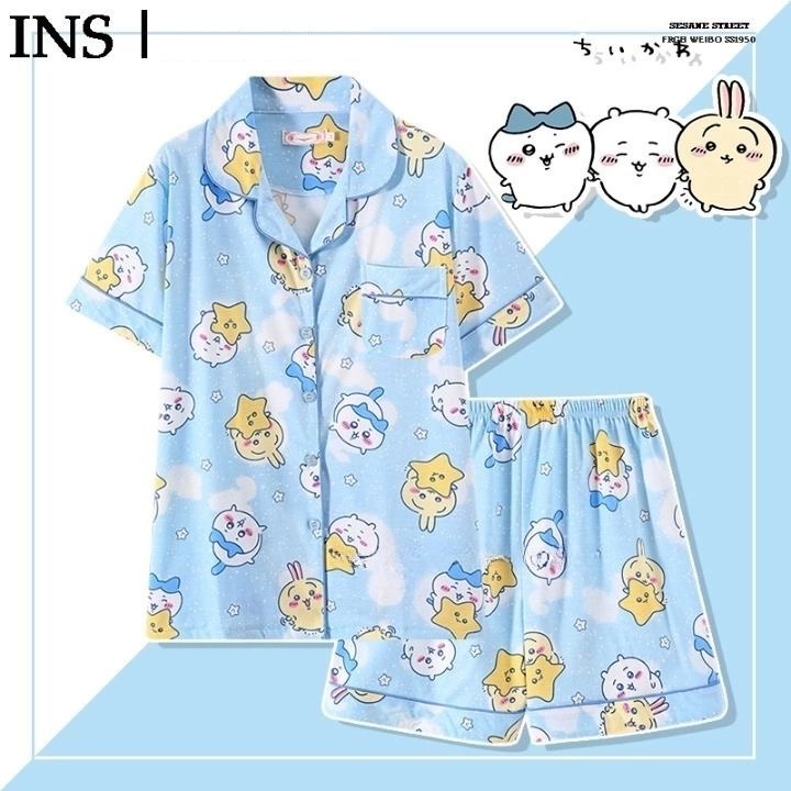 日系吉伊卡哇chiikawa睡衣女短袖T恤夏季純棉可愛烏薩奇家居服