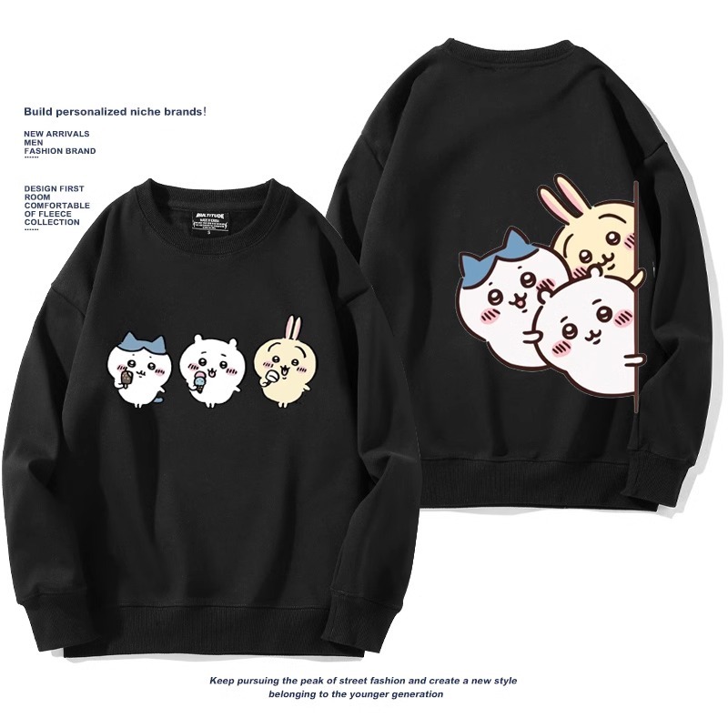 Chiikawa聯名衛衣2024秋冬新款親子情侶裝薄絨款連帽衛衣