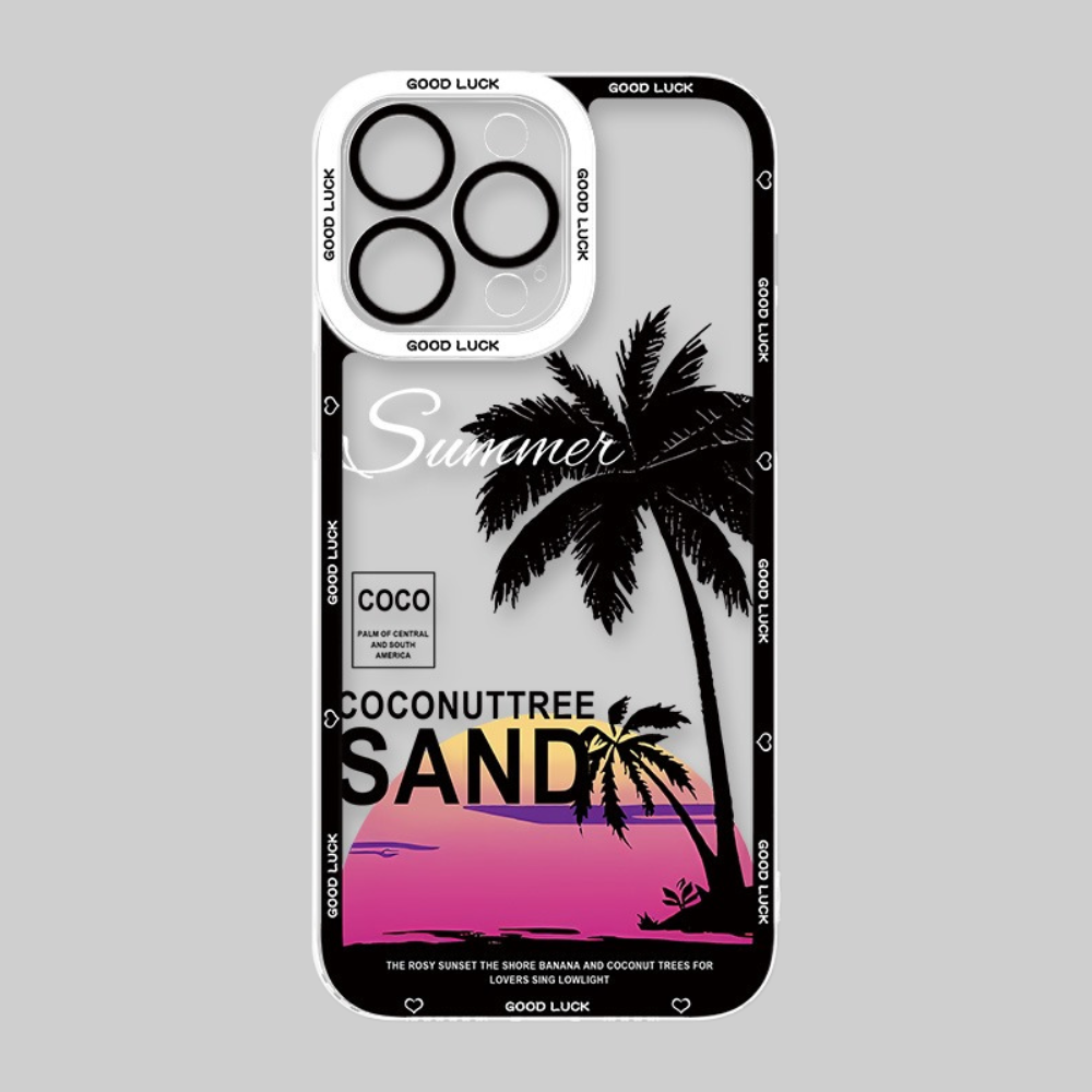 椰樹日落天使眼透明防摔軟殼