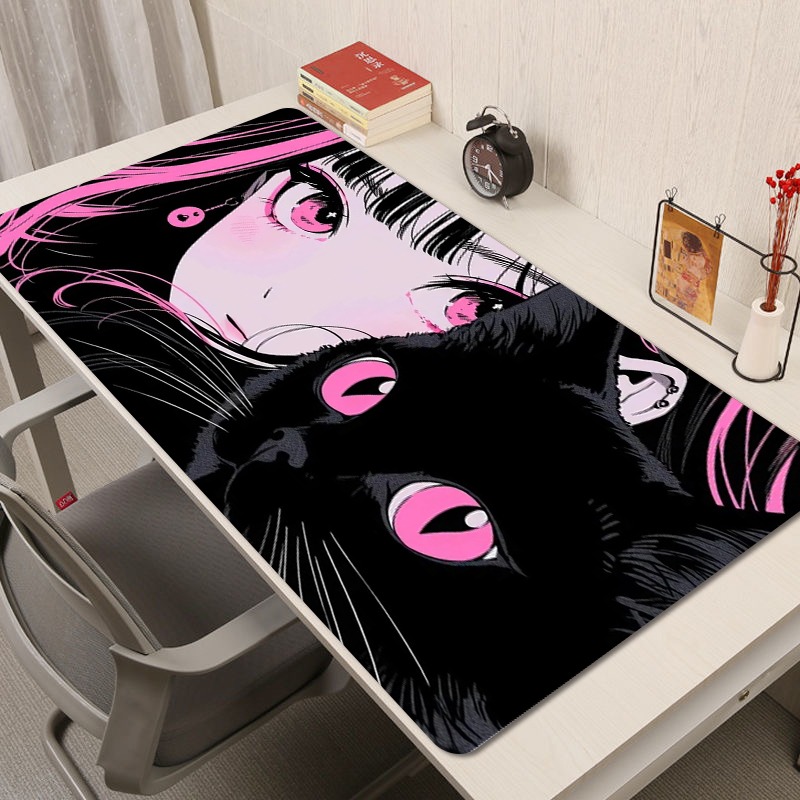 黑貓女孩電競超大遊戲加厚防滑鼠標墊