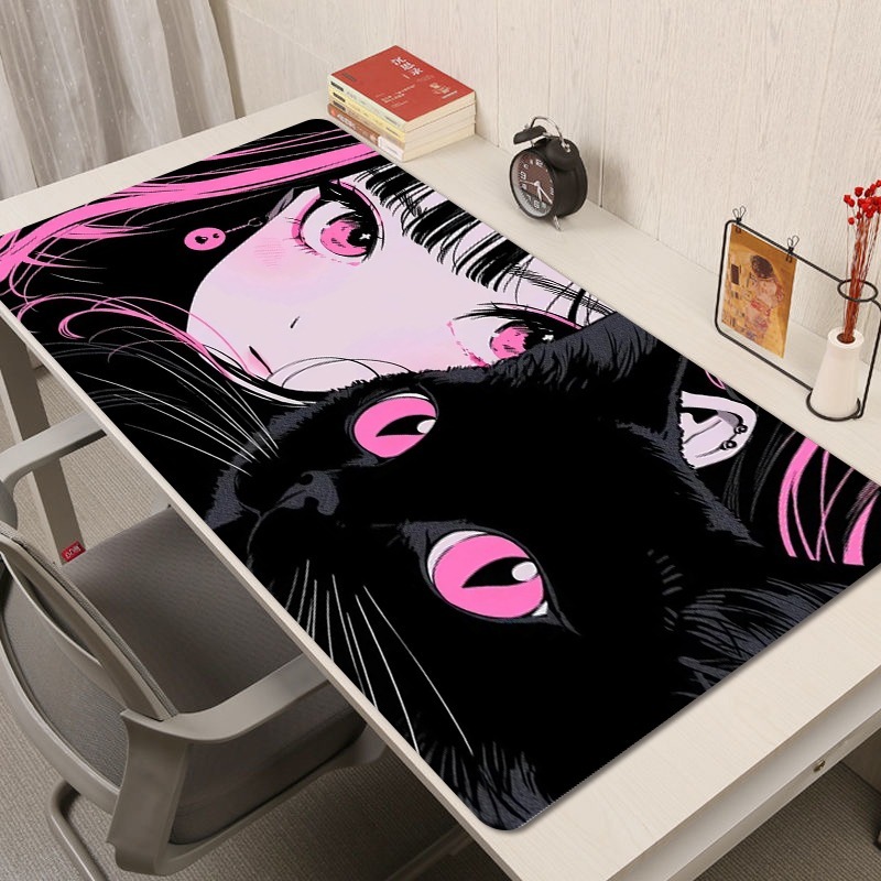 黑貓女孩電競超大遊戲加厚防滑鼠標墊