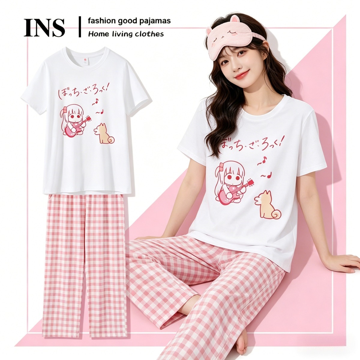 孤獨搖滾周邊 波奇醬後藤一里純棉睡衣 日系動漫家居服 T 恤