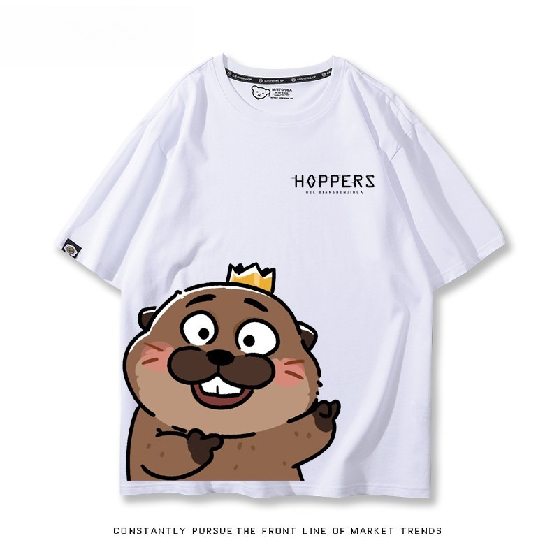 河狸世界 2026親子情侶男女同款 印花短袖T恤