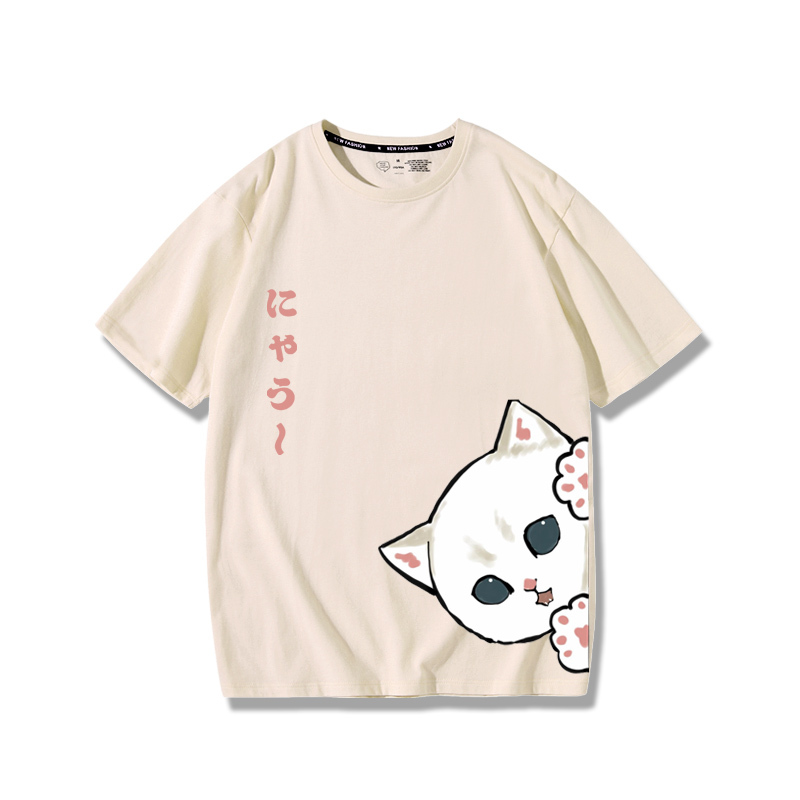 可愛貓咪探頭2024親子情侶男女同款 純棉T恤