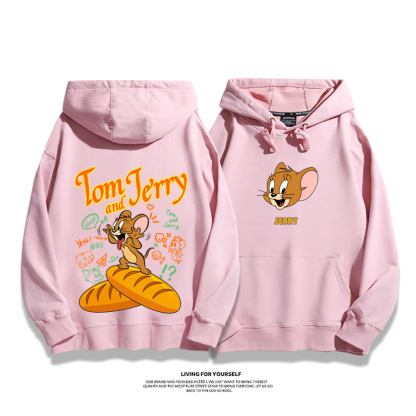 貓和老鼠聯名衛衣2024秋冬新款親子情侶裝薄絨款連帽衛衣