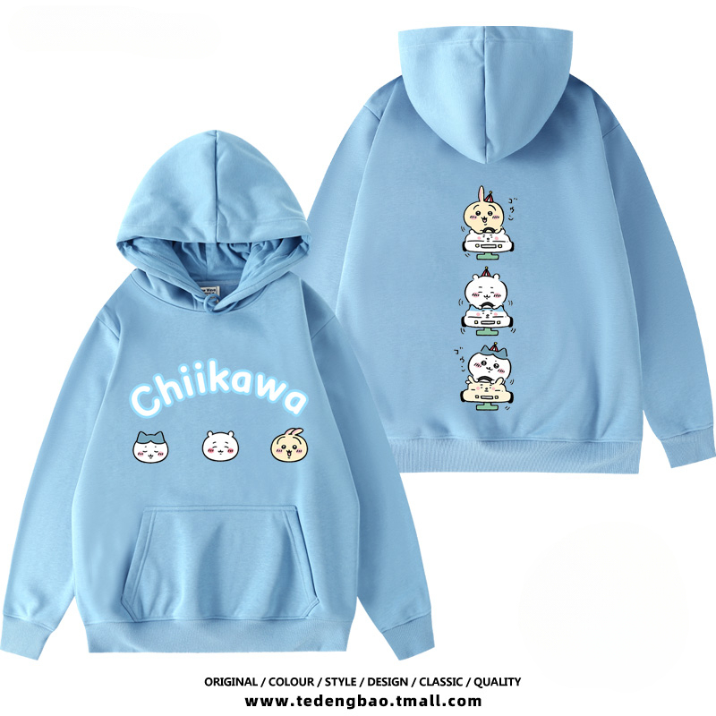 chiikawa 聯名衛衣2024秋冬新款親子情侶裝薄絨款連帽衛衣