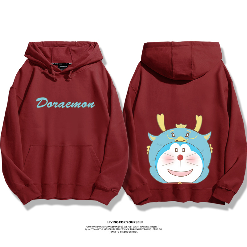 叮當貓聯名龍年衛衣2024秋冬新款親子情侶裝薄絨款連帽衛衣