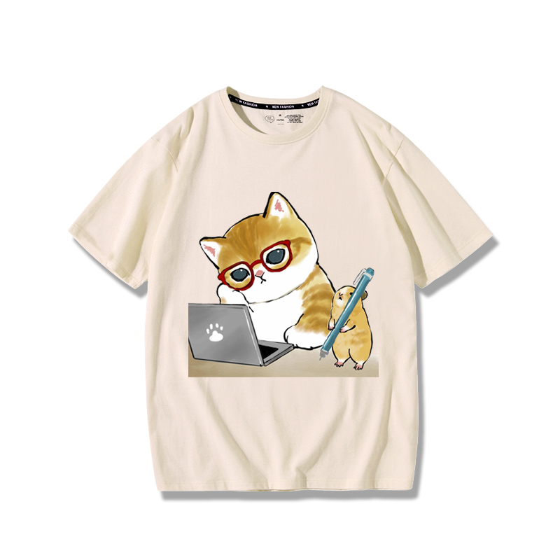上班族貓咪2024親子情侶男女同款 純棉T恤