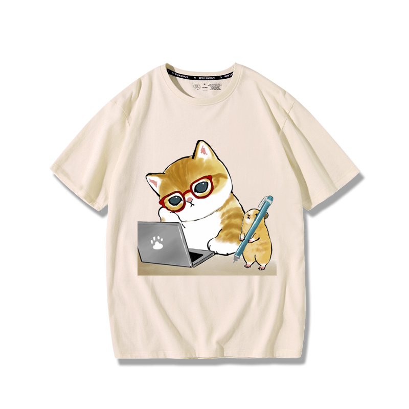 上班族貓咪2024親子情侶男女同款 純棉T恤