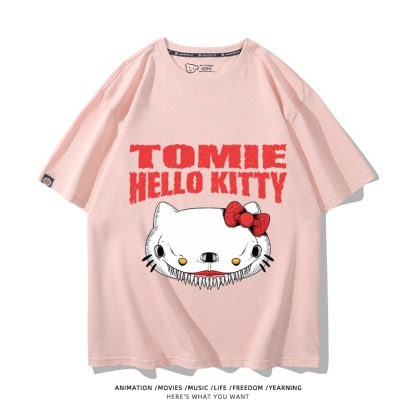 伊藤潤二X三麗鷗富江Hello kitty周邊 印花短袖T恤