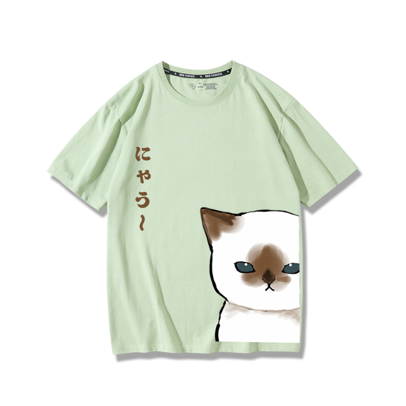 可愛貓咪探頭2024親子情侶男女同款 純棉T恤