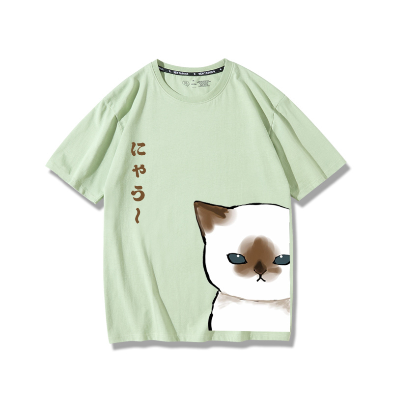 可愛貓咪探頭2024親子情侶男女同款 純棉T恤