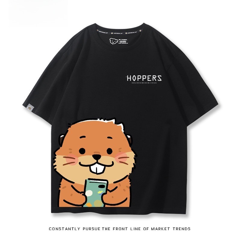 河狸世界 2026親子情侶男女同款 印花短袖T恤