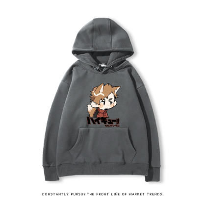 排球少年聯名衛衣2024秋冬新款親子情侶裝薄絨款連帽衛衣