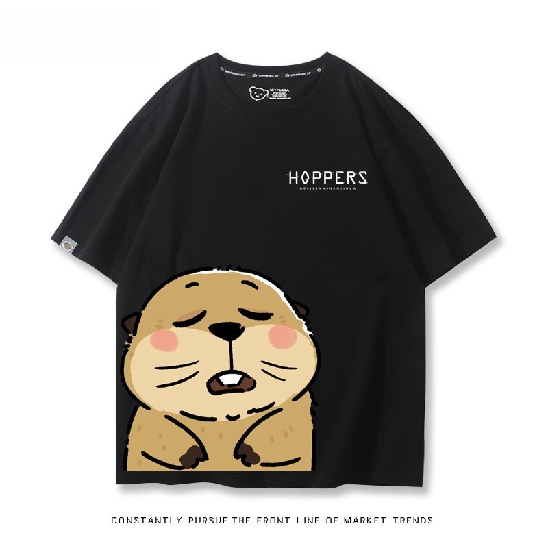 河狸世界 2026親子情侶男女同款 印花短袖T恤