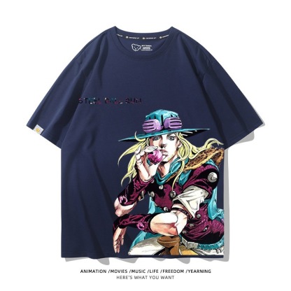 JOJO的奇妙冒險飆馬野郎周邊 男女同款親子情侶 印花短袖T恤