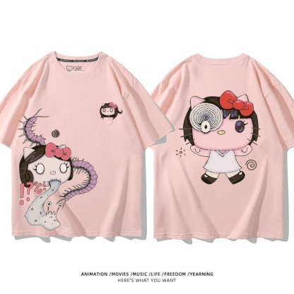 伊藤潤二X三麗鷗富江Hello kitty周邊 印花短袖T恤