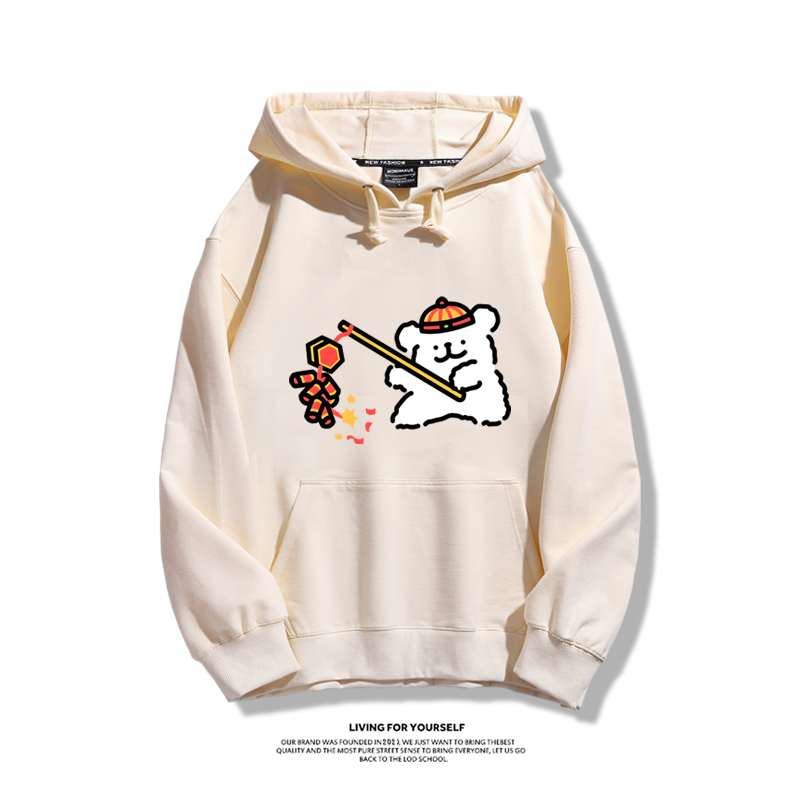 線條小狗聯名衛衣2023秋冬新款親子情侶裝薄絨款連帽衛衣