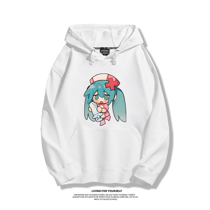 日系Q版初音未來聯名衛衣2023秋冬新款親子情侶裝薄絨款連帽衛衣