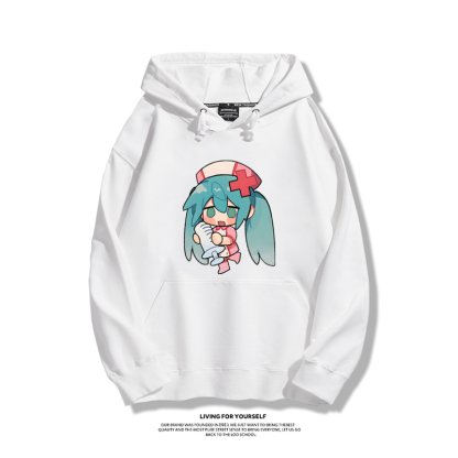 日系Q版初音未來聯名衛衣2023秋冬新款親子情侶裝薄絨款連帽衛衣