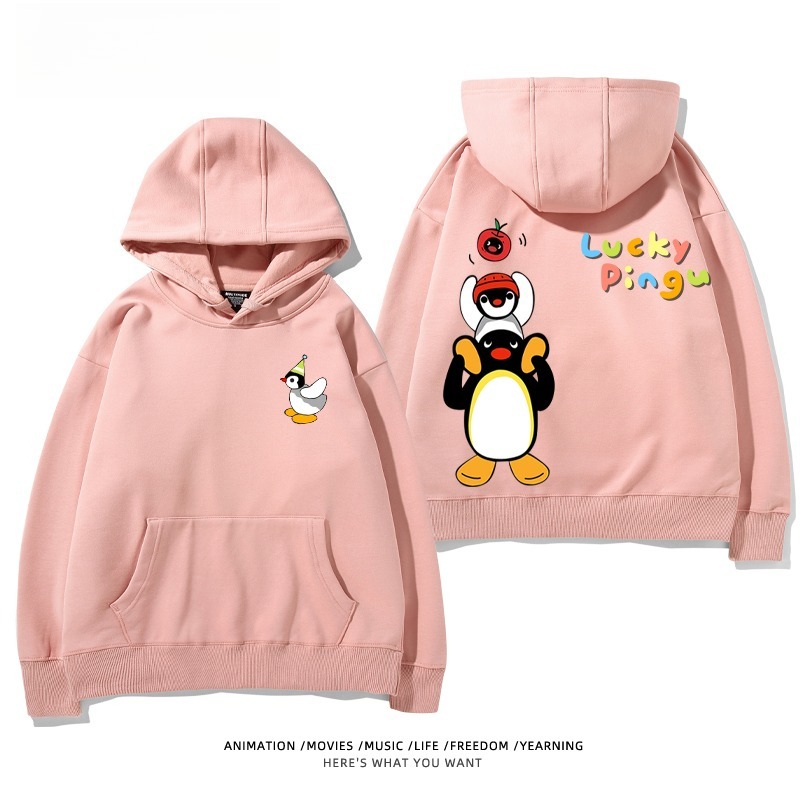 企鵝Pingu 秋冬新款 親子情侶男女連帽衛衣