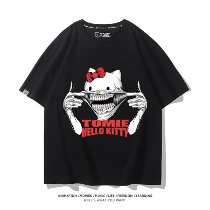 伊藤潤二X三麗鷗富江Hello kitty周邊 印花短袖T恤
