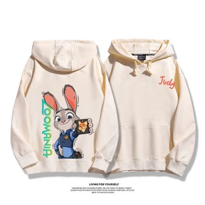 瘋狂動物城聯名衛衣2024秋冬新款親子情侶裝薄絨款連帽衛衣