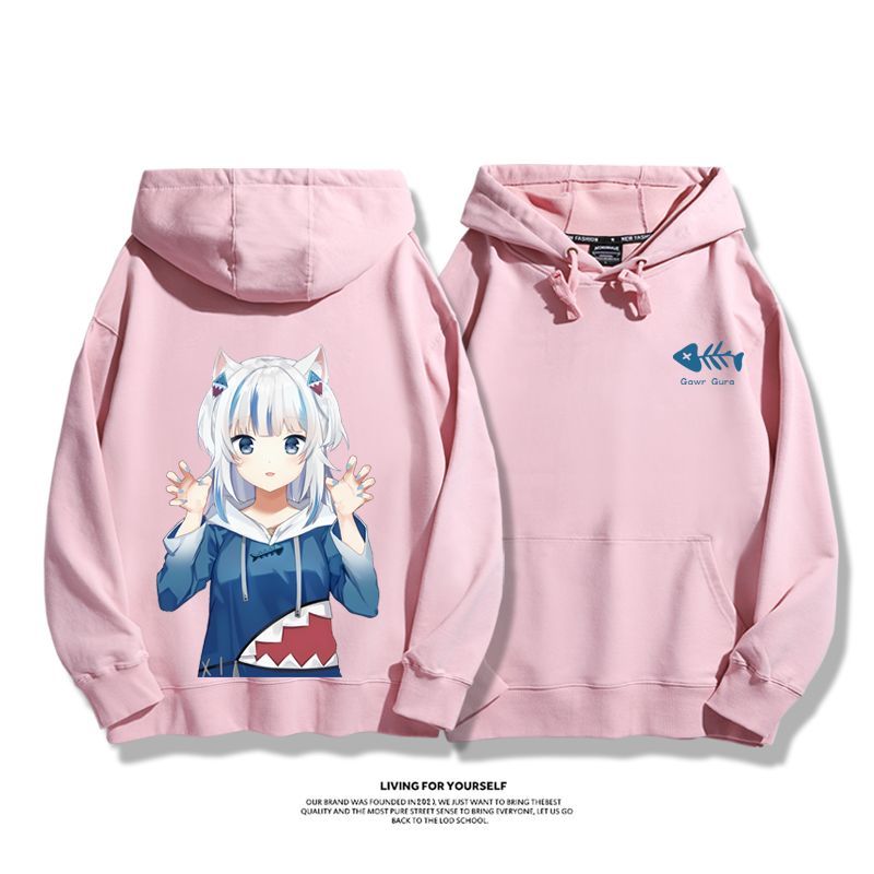 Gawr Gura聯名衛衣2023秋冬新款親子情侶裝薄絨款連帽衛衣